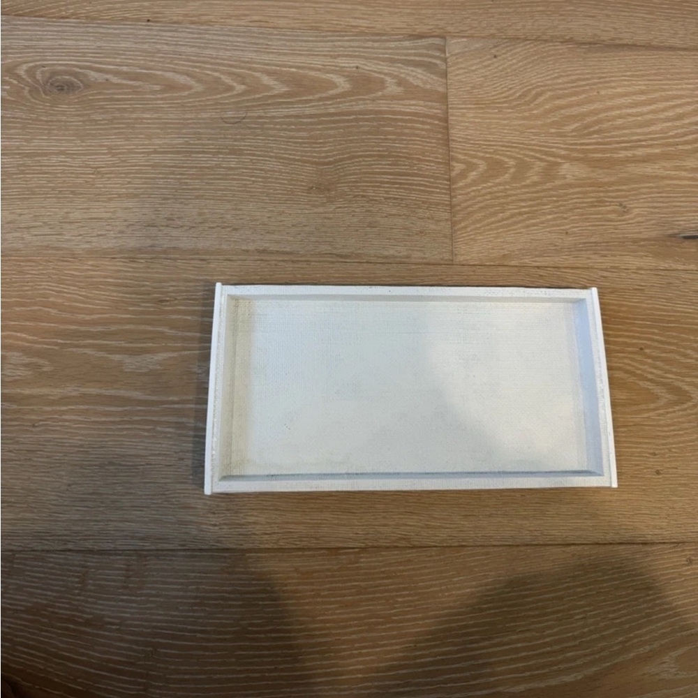 CB2 Crate & Barrel Isabel Lacquered Linen Vanity Tray For Bathroom Decor